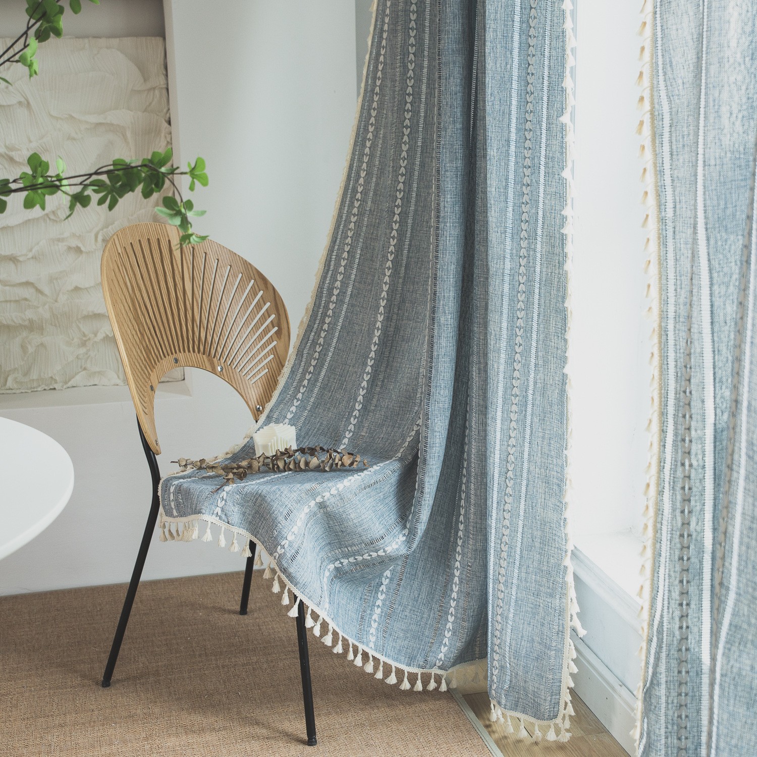 Picture of Cross-border Amazon best selling milk White Hollow embroidery translucent kitchen soundproof living room floating curtain finished wholesale