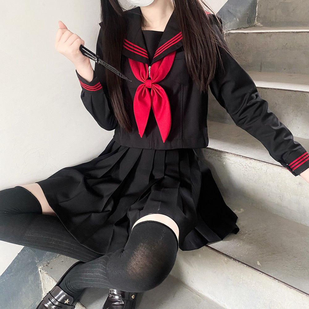 In stock wholesale original jk uniform genuine Navy style black three short sleeve summer clothes college style sailor suit suit