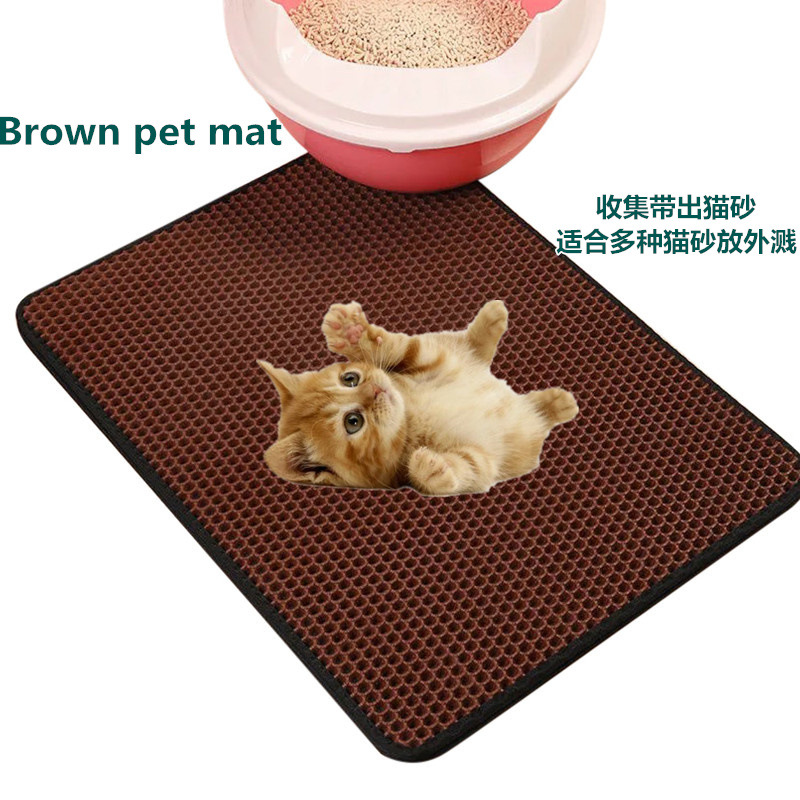 Black leather covered EVA cat litter mat pet cat with hole sand leakage foot mat sheet foldable washable