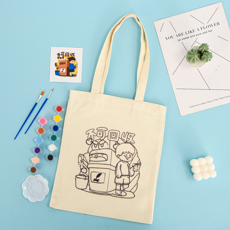 Picture of Children's DIY Graffiti Canvas Bags in Stock Wholesale Students' Summer Interest Class Hand-Painted Canvas Bags Customized