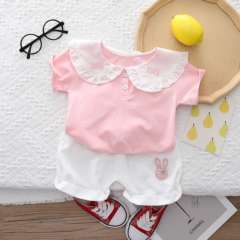 Picture of Baby Girl's Summer Fashionable Western Style Short-Sleeved Suit Children's Large Lel Summer Clothes Two-Piece Set Girls' Fashionable Outer Wear
