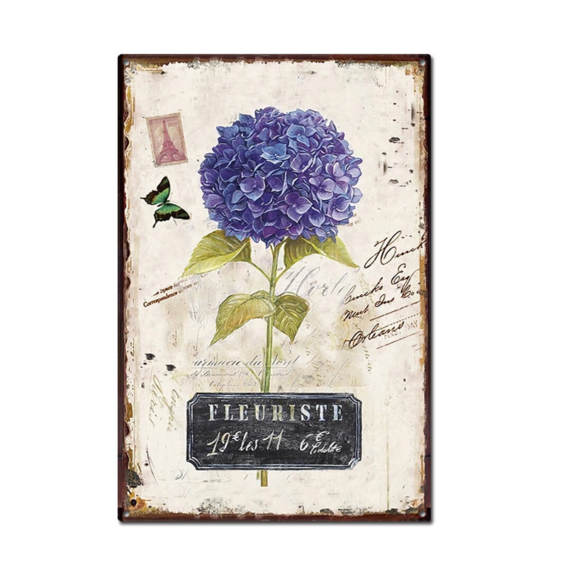 Picture of Cross-border American Country Retro Flower Figure Tin Painting Garden Pastoral Balcony Wall Wall Wall Old Decoration Pendant