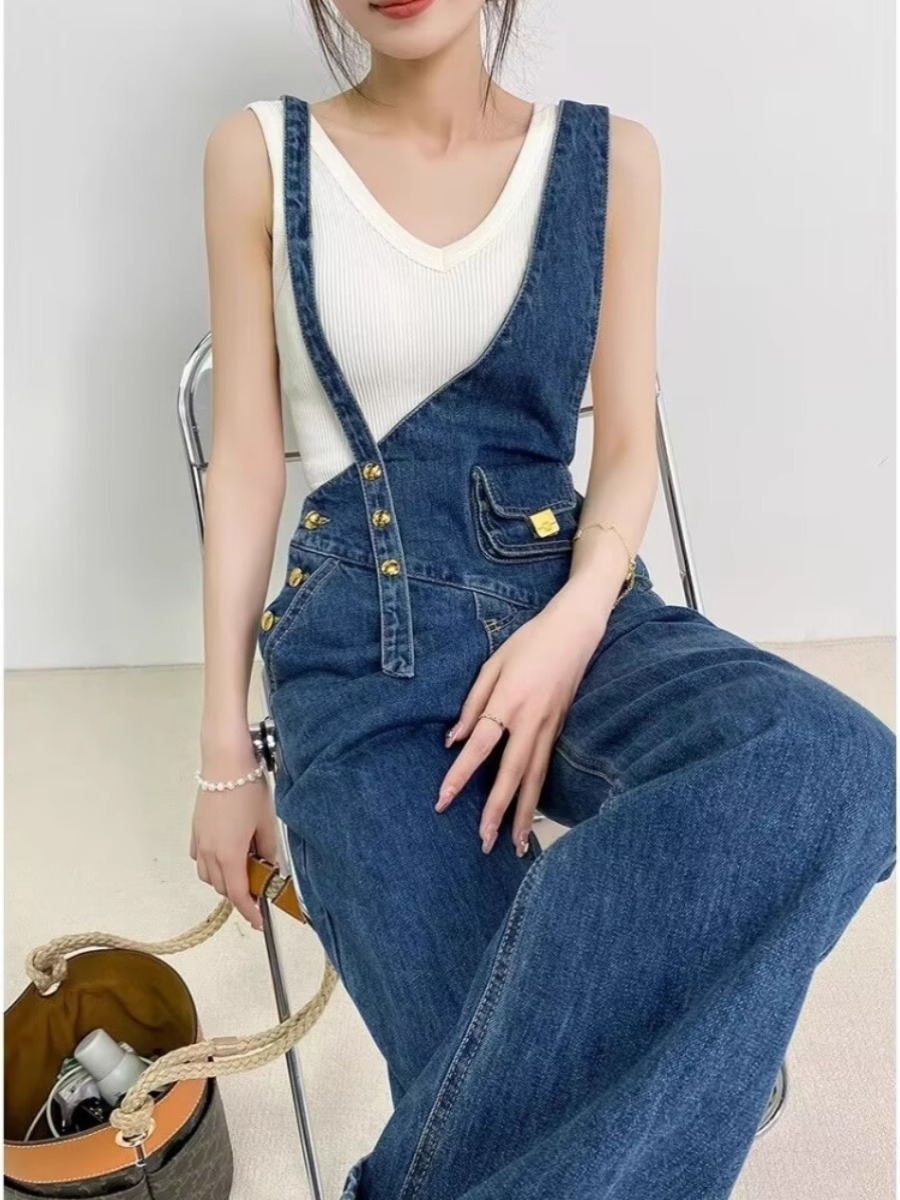 Asymmetric Small Waist Bag Denim Strap Pants Women's Spring and Summer 2025 New Arrival Metal Buckle All-Match Wide Leg Trendy Trousers
