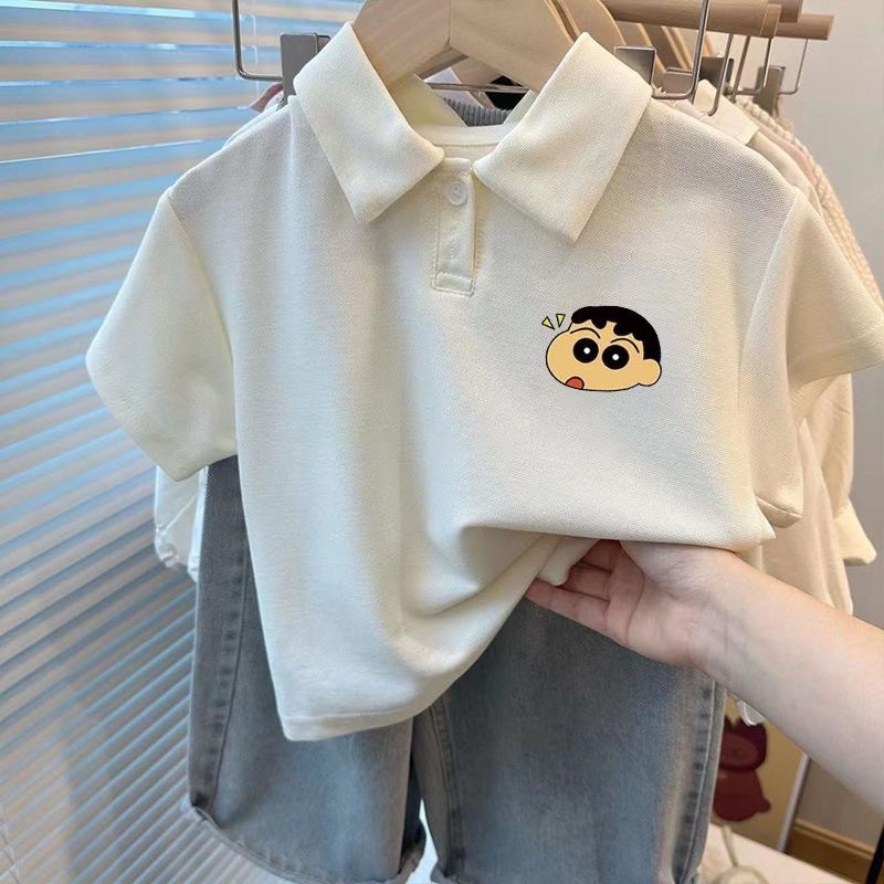 Picture of Children's Short-sleeved Polo Shirt Korean-style College Style Boys and Girls Lapel Summer Wear Cartoon Printed Loose All-match Trendy T-shirt