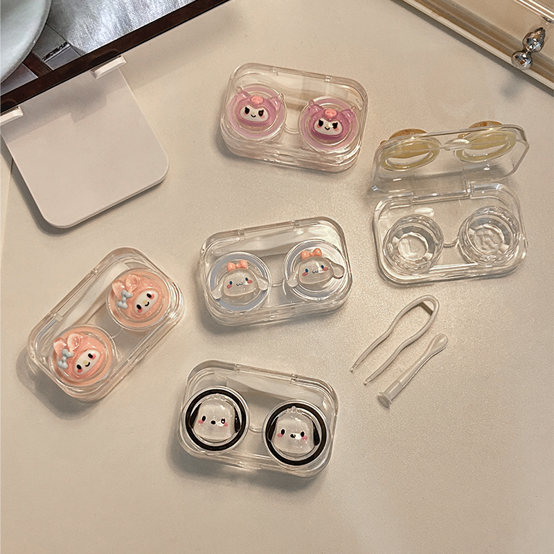 Screw-Free Lid Contact Lens Box Integrated ins Compact Beauty Lens Box Portable I Care Box Transparent Companion Box