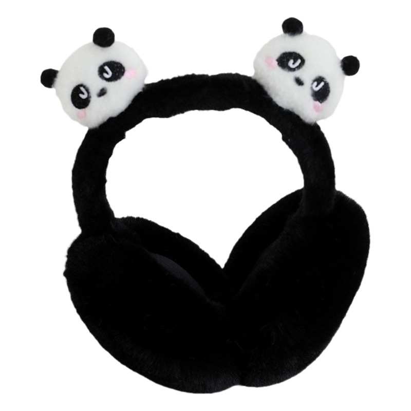 three-dimensional panda children's earmuffs (airbag optional) outdoor cycling cartoon warm plush earmuffs for students
