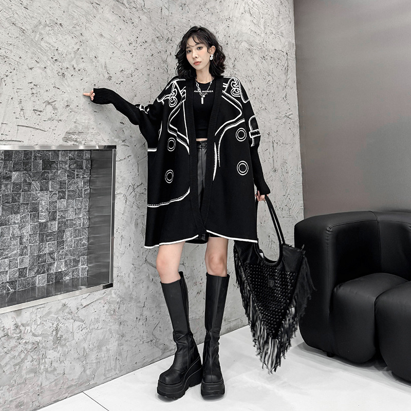 European Station Niche Design Reversible Sweater Cardigan Women's Autumn and Winter New Loose Mid-Length Knitted Jacket