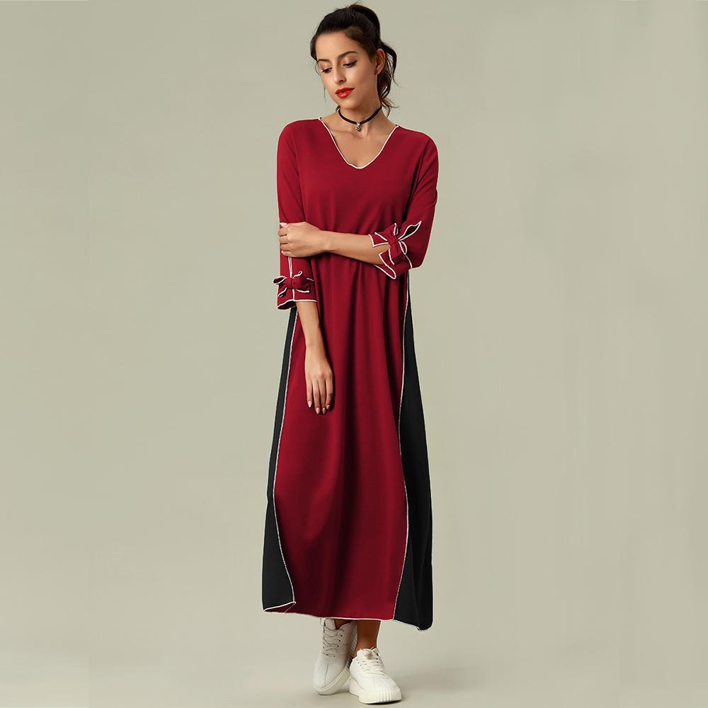 Amazon's Popular European and American Clothing Dress Long-Sleeved Solid Color Long Skirt Women's Middle Eastern Foreign Trade Independent Station