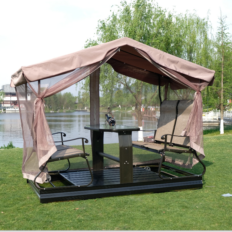 Picture of Outdoor power rocking chair courtyard rocking four-person swing table and chair with canopy outdoor Villa rocking table rocking chair
