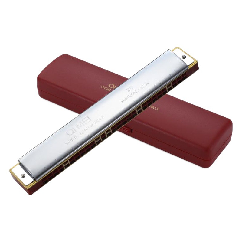 Qimei harmonica 28-hole wide range polyphony C- key harmonica beginner student self-study professional playing accent harmonica