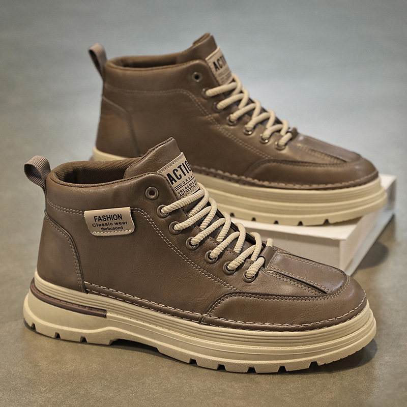 Martin Boots Men's Shoes Autumn New High-top Shoes Men's Trendy All-match Non-slip Leather Casual Workwear Shoes Short Boots