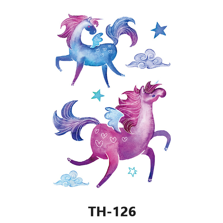 Picture of Cross-Border Manufacturer Wholesale Cartoon Color Tattoo Stickers Unicorn Black and White Animal Tiger Waterproof and Sweatproof Tattoo Stickers