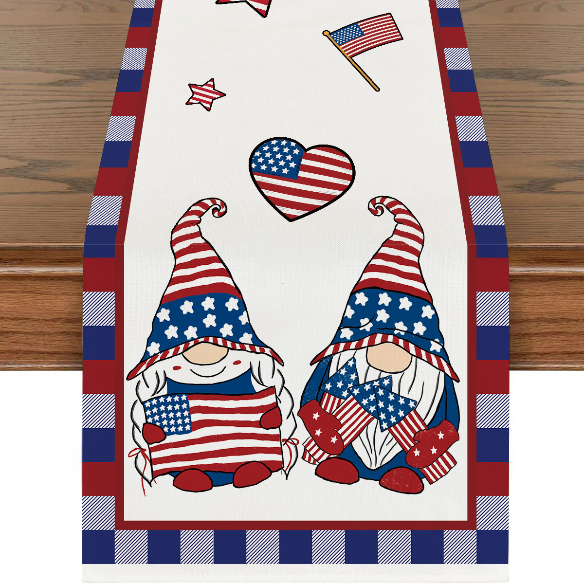 Picture of Explosions US Independence Day Decorative Table Runner Linen Star-stripe Printed Tablecloth Patriot Holiday Atmosphere Table Runner