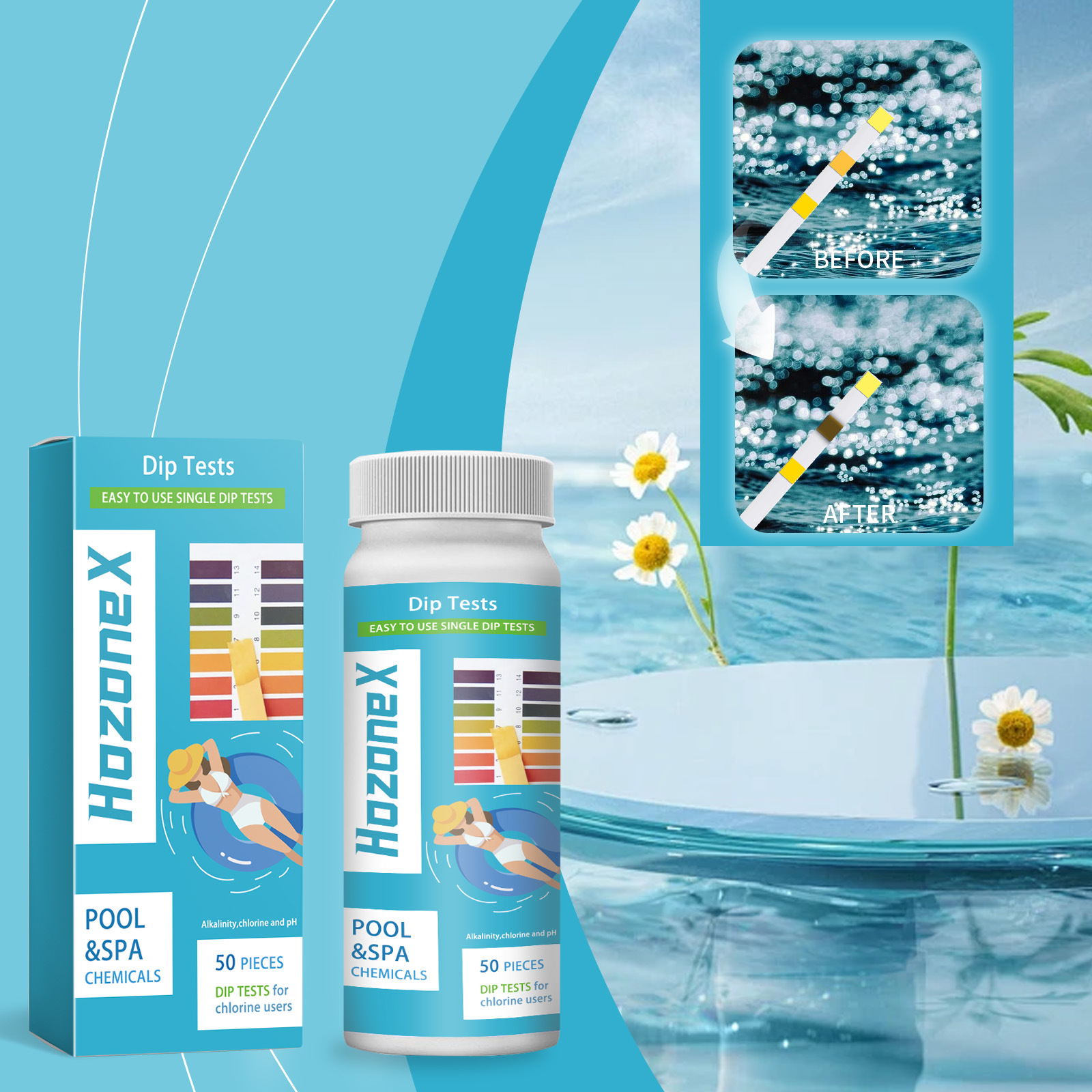 HozoneX Swimming Pool Three-in-One pH Test Paper Accurate Control Simple Swimming Pool Water Quality Test Paper