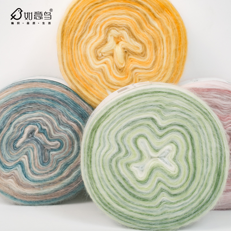Ruyi Bird Huayu Handmade Diy Crocheted Stick Sweater Scarf Hat Flower Blanket Gradient Sprayed Yarn Hand-Mixed Threadwork