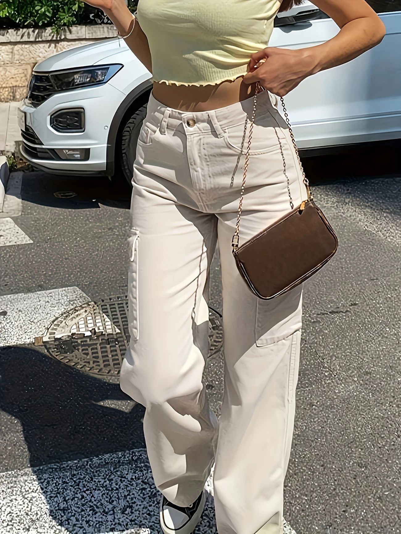 Picture of 2025 Cross-Border Autumn Slim Straight Jeans Casual High-Waisted Ins Street Pocket Cargo Loose Women's Long Pants