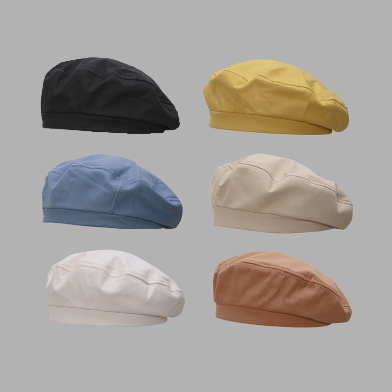 Picture of Spring and Summer pure cotton retro beret girls' Korean style solid color versatile cute painter hat ins Japanese style beret hat