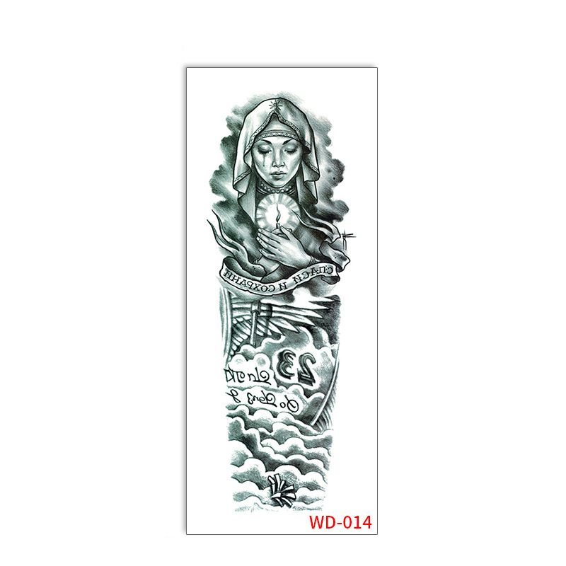 Picture of Full Arm Tattoo Sticker Cross-border New Waterproof Sweat Simulation Cross Buddha Black and White Colorful Personality Full Arm Temporary Tattoo
