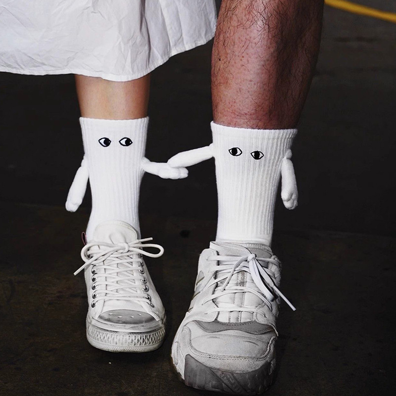 Picture of 2023 Amazon Embroidered Eyes Holding Hands Socks Magnetic Mid-Calf Socks for Men and Women Couples Sports White Socks Essential for Couples