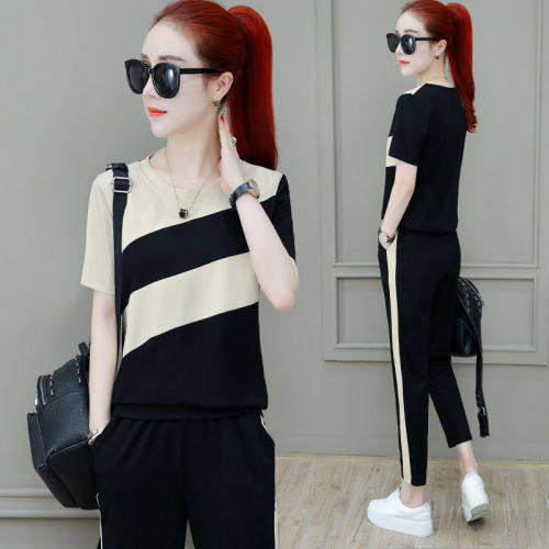AliExpress cross-border sports suit women's 2024 Summer new Korean style loose plus size short sleeve casual two-piece set for women