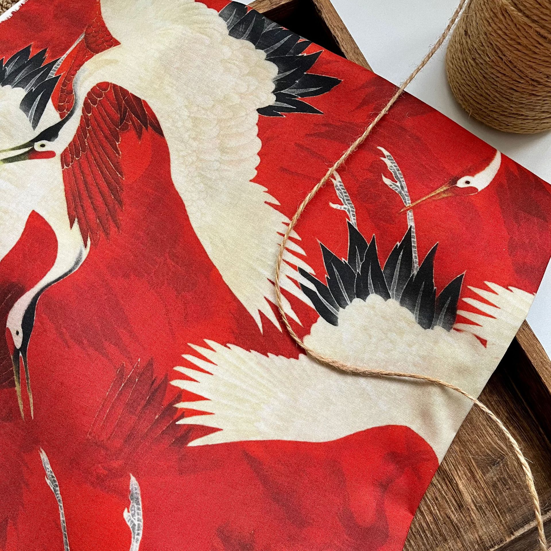 Red Bottom Crane Cotton Twenty Cotton and Linen Fabric Digital Printing Children's Clothing Shirt Hanfu New Chinese Clothing Fabric