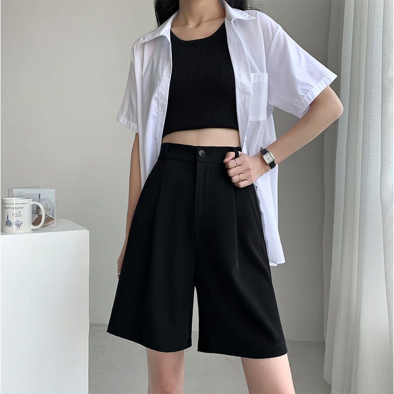 2024 Suit Shorts Women's Summer Thin New Style High-Waisted Slimming Look Loose Draped Five-Point Pants A-Line Casual Wide-Leg Draped