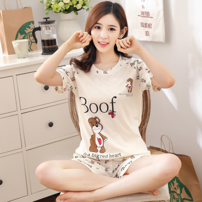 Picture of Short-Sleeved Pajamas, Women's Summer Shorts, Thin Cartoon Women's Pajamas, New Korean Style Cute Home Clothes Set, Cross-Border