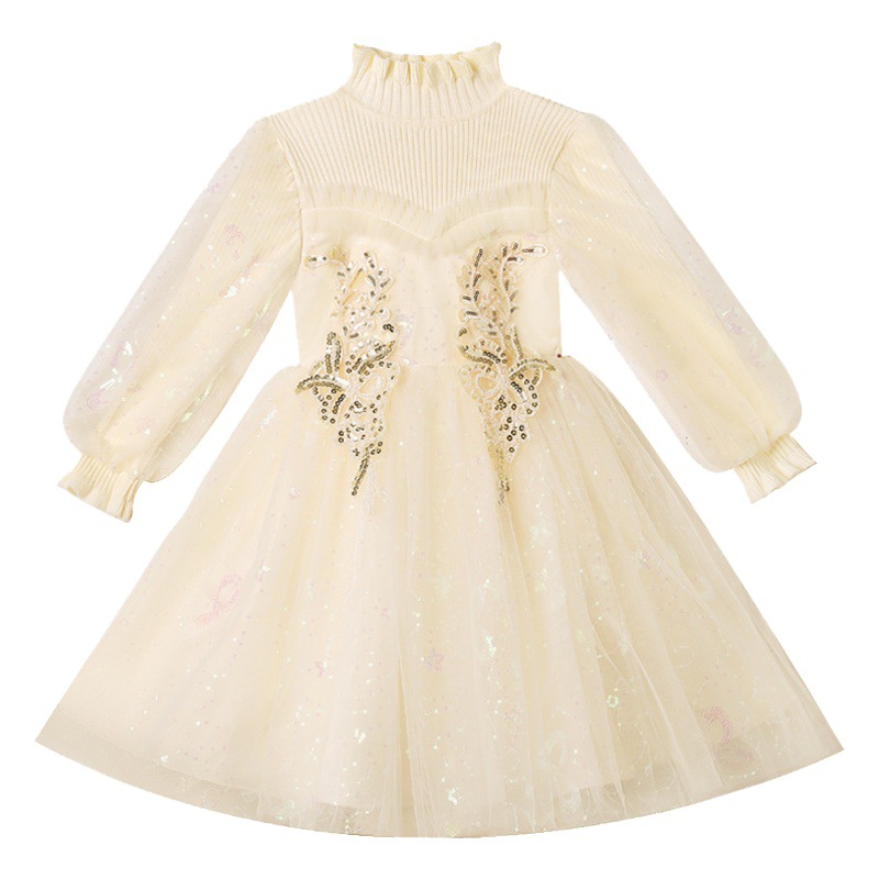 Girls Dress Autumn and Winter 2024 New Children's Autumn Long Sleeve Wool Skirt Little Girl Fashionable Princess Dress
