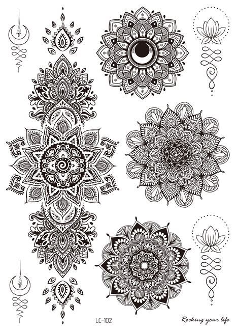 Picture of Cross-border Black Tattoo Sticker Retro Hand Pattern Tattoo Sticker Mandala Flower Collarbone Temporary Tattoo Sticker