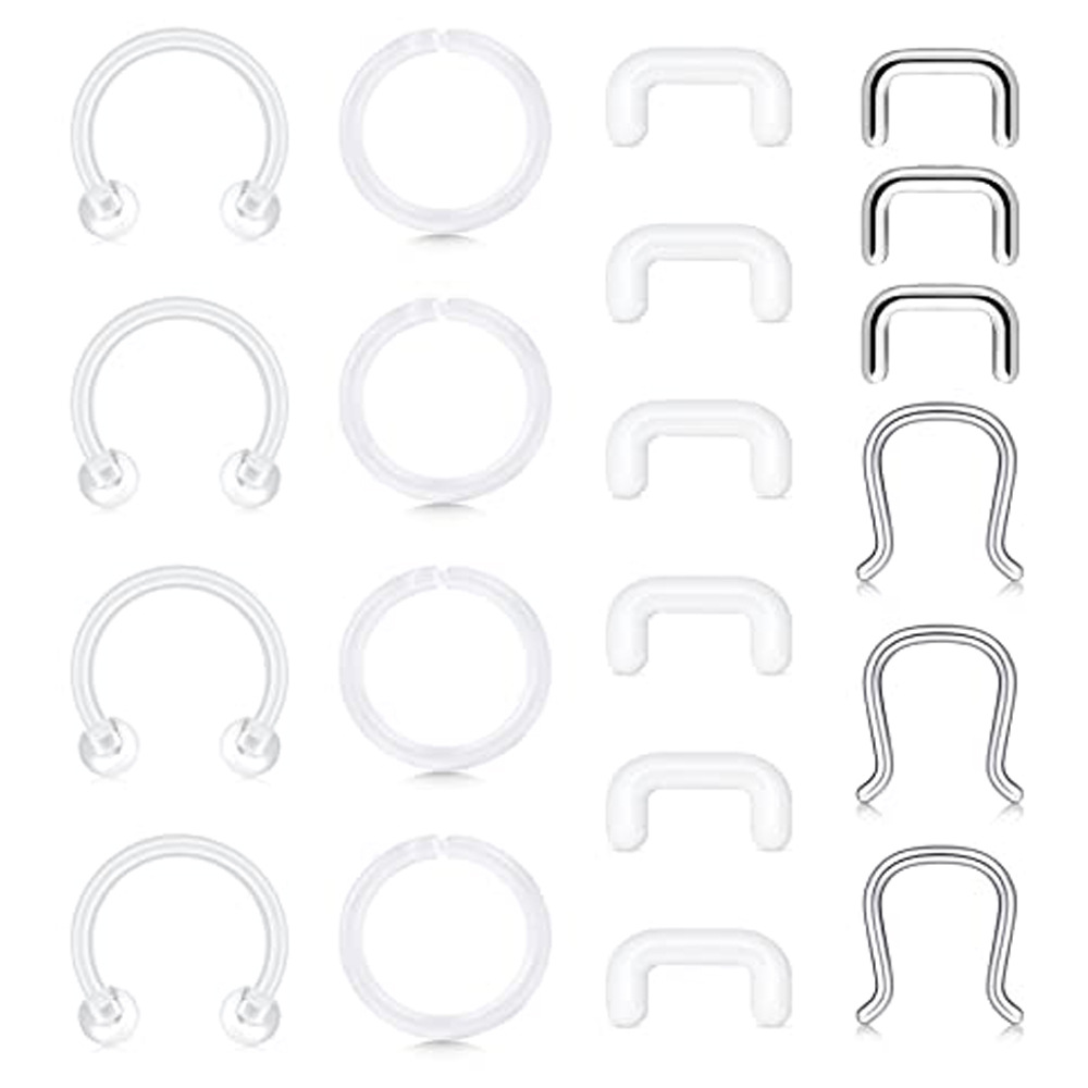 Cross-border 20 Pieces Acrylic Nose Ring Nose Ring Horseshoe Rod Stainless Steel Piercing Jewelry Combination suit Amazon temu