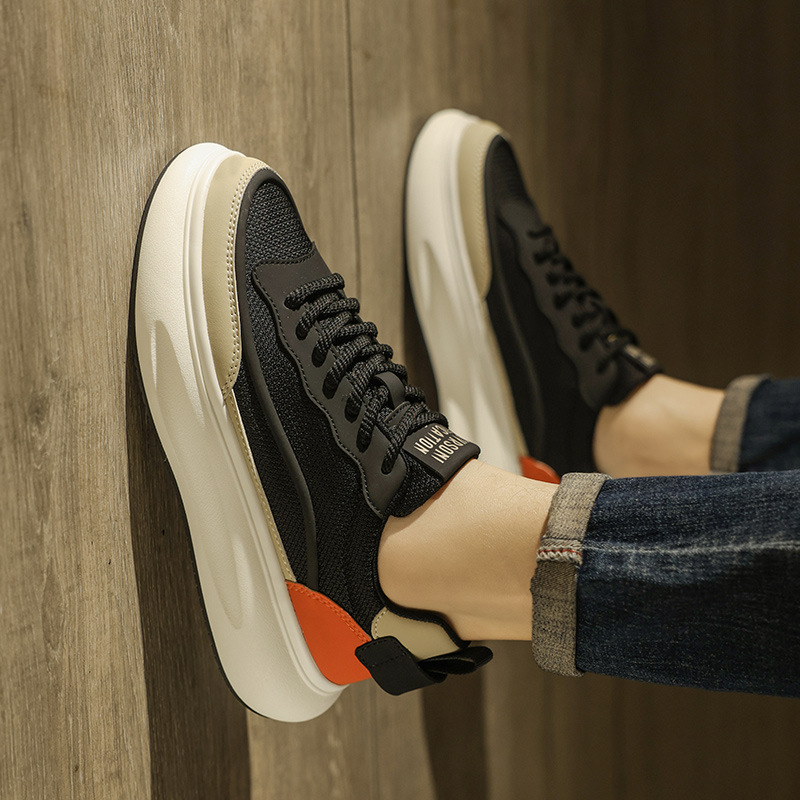 Men's Shoes Summer Breathable Thin Mesh Thick-soled Forrest Gump Board Shoes Men's Sports Leisure High-rise White Trendy Shoes for Students