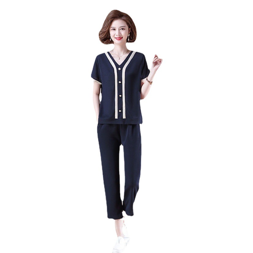 Mrs. Kuo Mom Summer Casual Two-piece Set 40-50 Years Old Ladies New Style Western Style Mom Summer Short-sleeved Suit