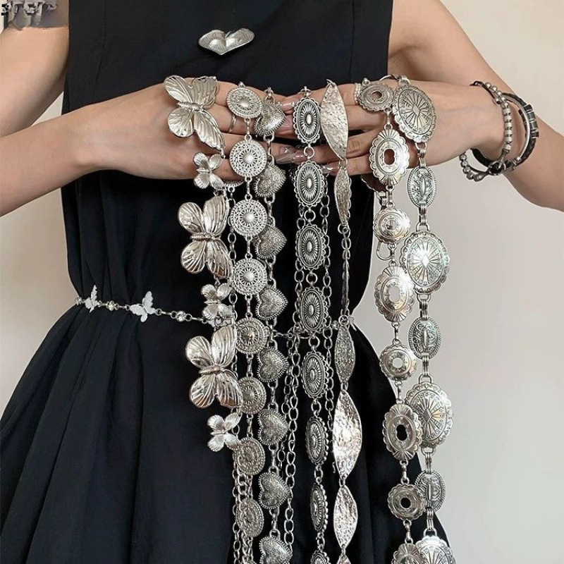 Bohemian Retro Silver Metal Butterfly Waist Chain Women's Niche High-End Belt Accessories Ethnic Style with Skirt