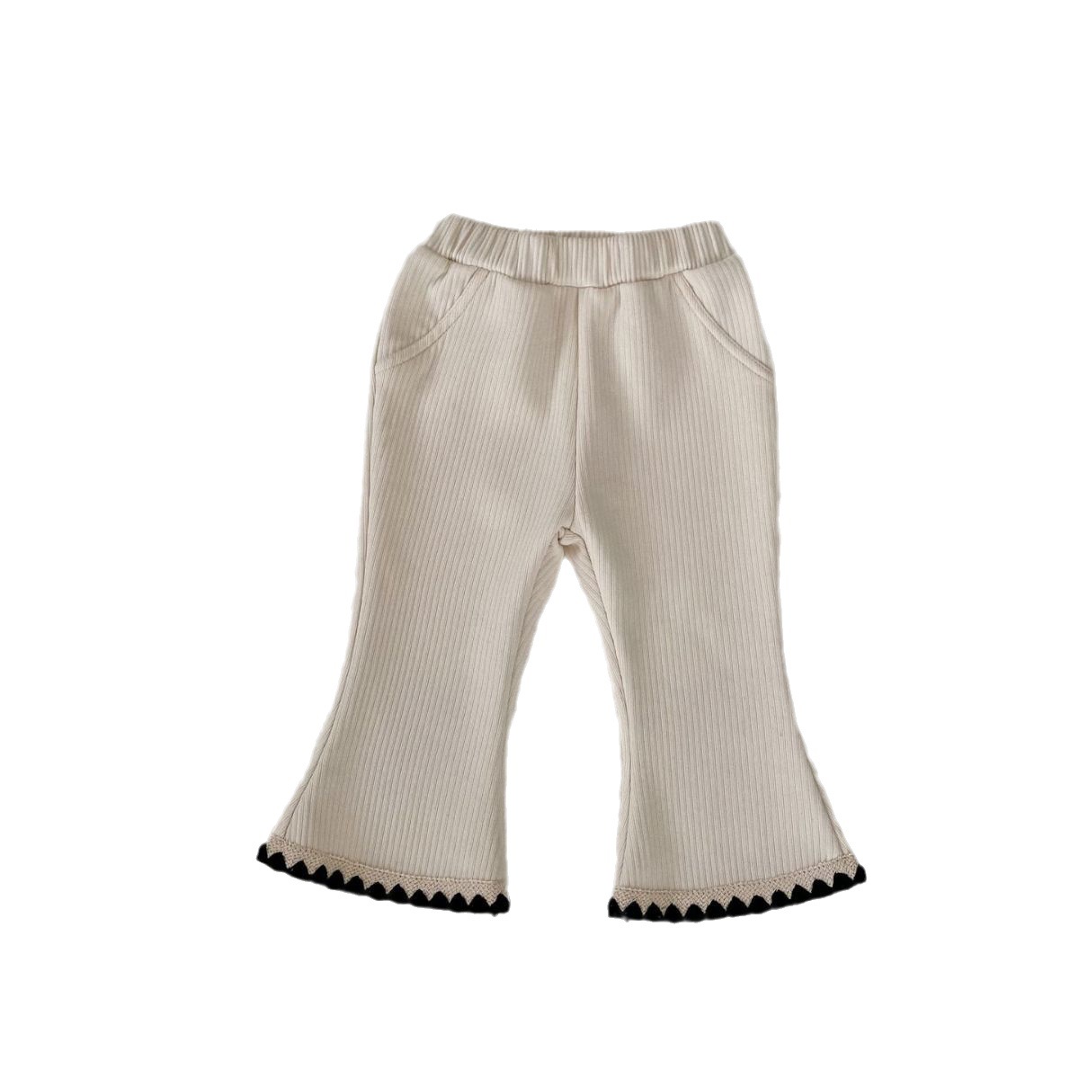 Picture of Autumn and Winter Trendy Girls' Velvet Pants for Baby Girls Pure Color Pit Lace Bell-Bottom Pants Thickeneded Warm Outer Pants