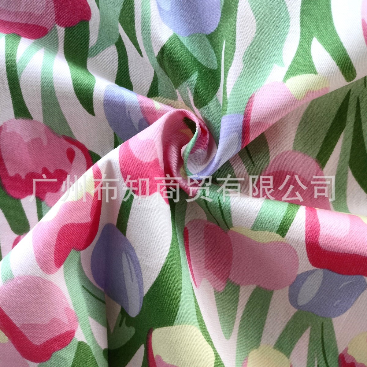 Cross-border hot-selling pure cotton twill fabric, pink tulip, home wear decorative fabric, sold by meter