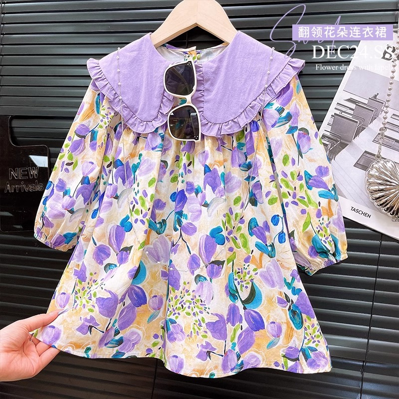 Girls dress Spring and Autumn 2024 New Western Style Spring Clothes Girls Baby Children Spring Princess Dress