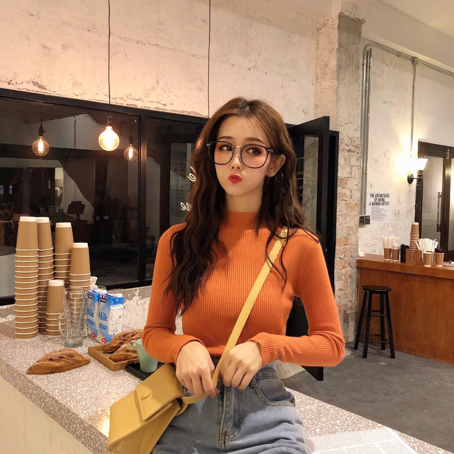 Picture of Sweater women's 2022 new autumn and winter long sleeve inner Slim Korean base shirt half high collar pullover sweater wholesale
