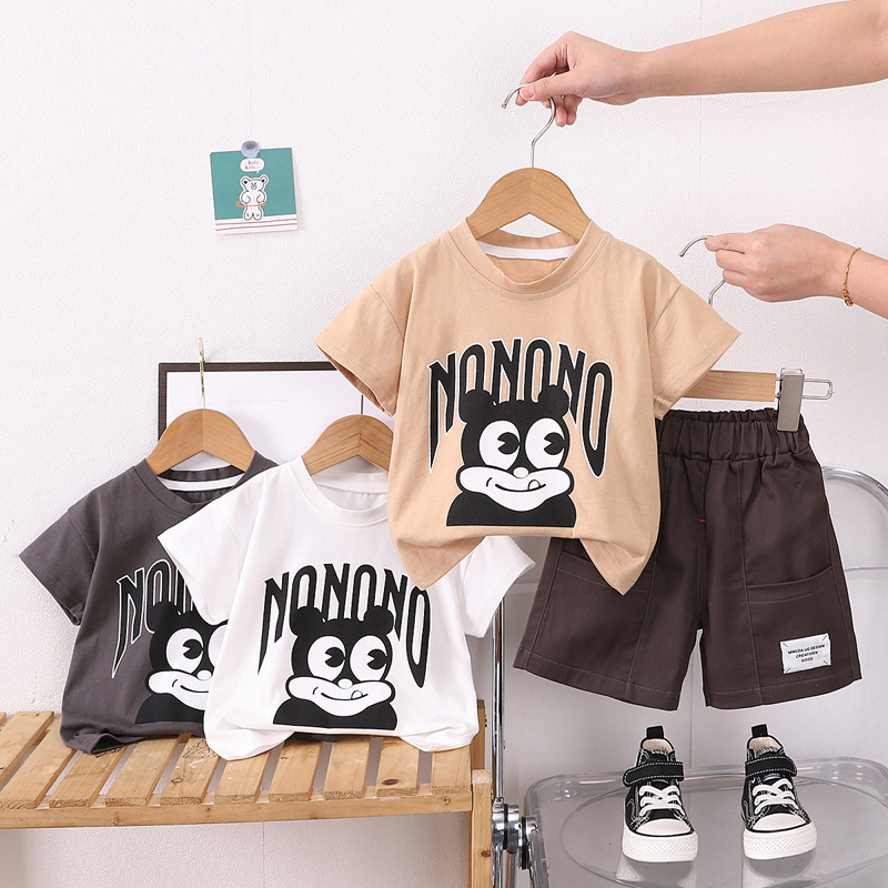 Boys' sports suit summer new fashion Children's Online celebrity fashion bear letter short sleeve suit generation hair