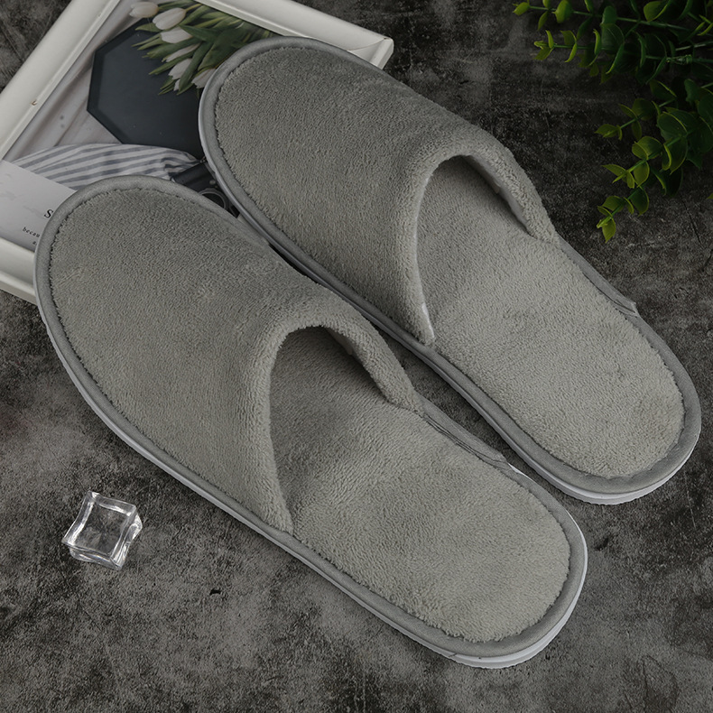Picture of Manufacturer Disposable Hotel Slippers High-End Coral Velvet Four-Season Hotel Room Supplies Gray White Slippers