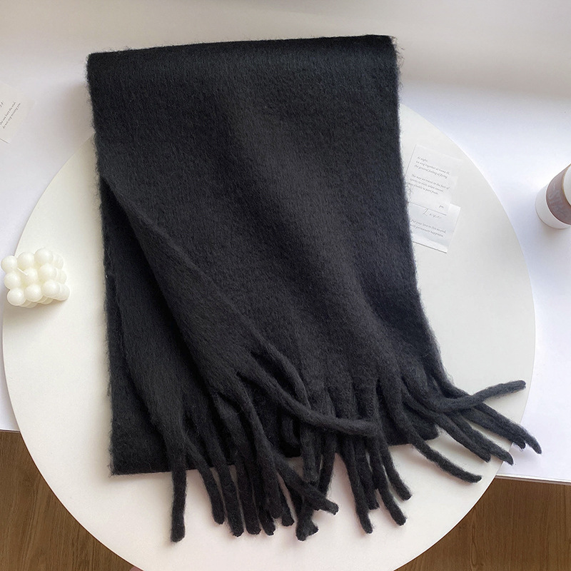 Picture of Winter monochrome plush heavy weight soft fluffy lazy wind solid color large pulled wool warm scarf for students couple