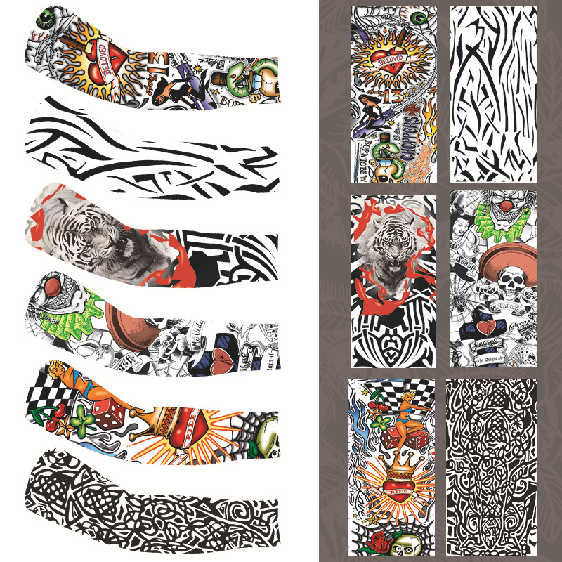 Picture of Summer Riding Sunscreen Tattoo Sleeve Simulation Tattoo Quick-drying Arm Protector Outdoor Sports Sunshade Breathable High Elastic Ice Sleeve
