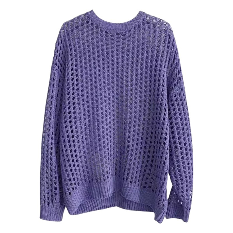 2024 New Autumn Hollow Loose Fashion Knitted Sweater Mesh Crewneck Multicolor Top Gender Free Wear Instagram