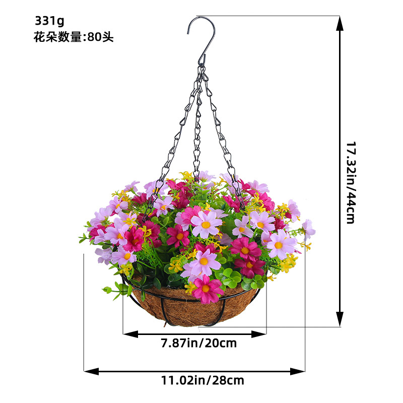 Picture of Hong Kong Love Spring Simulation Flower Hanging Basket Bow Hanging Basket Wreath Home Flower Iron Hanging Basin Decoration