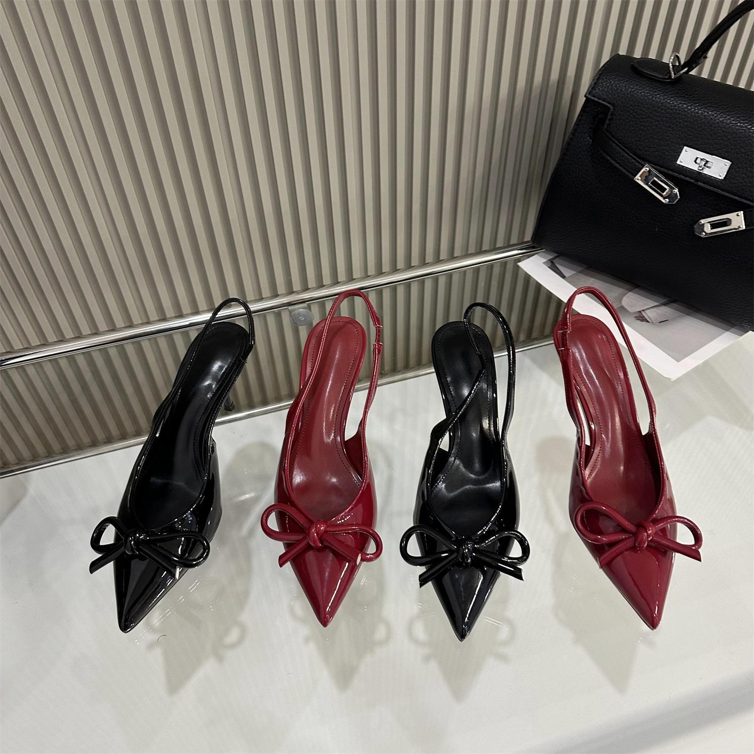 Baotou Sandals 2025 Spring and Autumn New Pointed Bow Elegant High Heels Ladies Fashion Rear Empty Single Shoes for Women