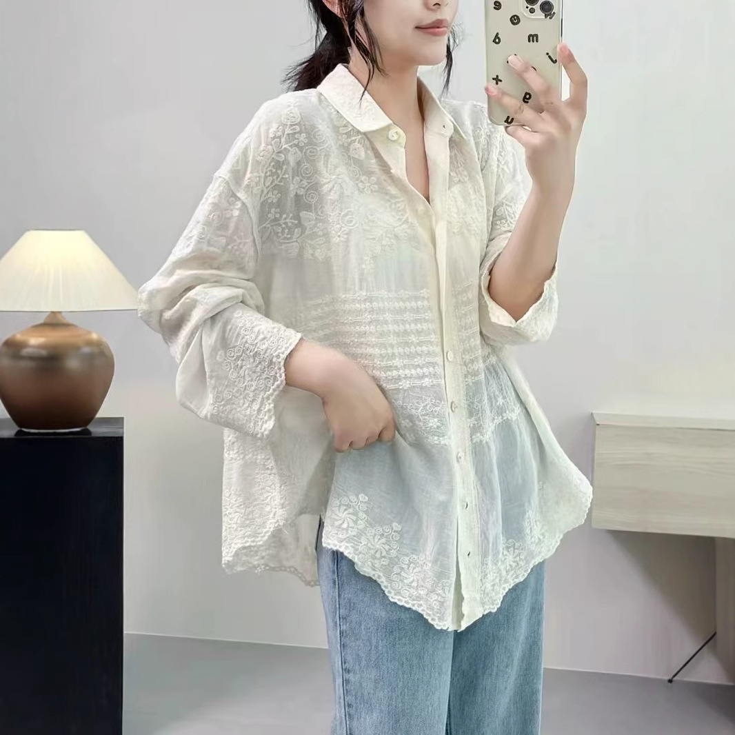 Vintage Artistic Loose Hollow Crochet Shirt Sunscreen Fashion Jacket Thin Top Trendy