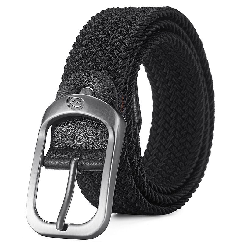 Picture of Korean-style Casual Couple Student Pin Buckle Belt Black Belt All-match Elastic Woven Punch-free Belt