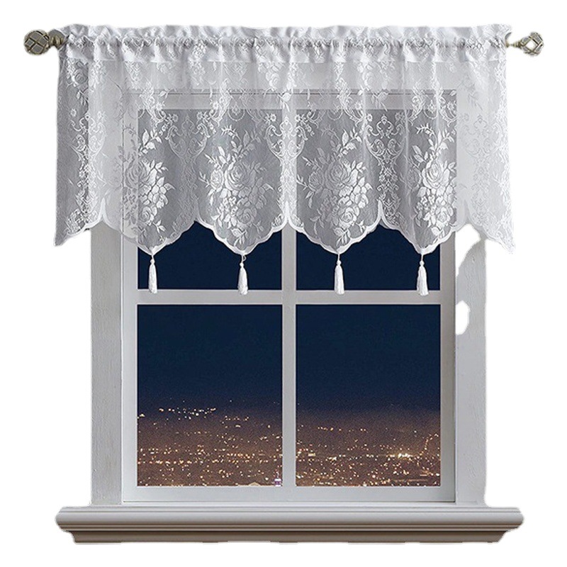 Punch-free Window Curtain Half Curtain Kitchen Cabinet Door Curtain Partition Decoration Lace Yarn Curtain Head Short Curtain Installation Finished Curtain