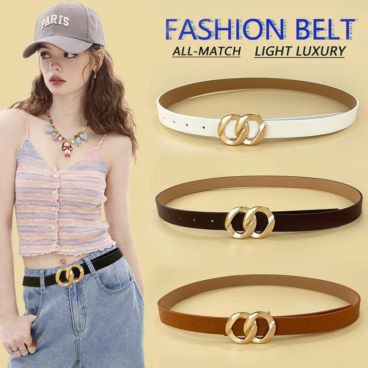 Fashion All-match Light Luxury Business Elegant Casual Style High-end Leather Belt for Women