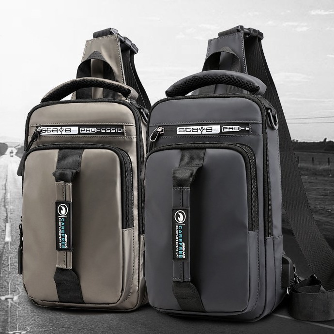 Solid Color Oxford Cloth Small Bag Men's Shoulder Crossbody Bag Business Casual Commuter Chest Bag USB Backpack