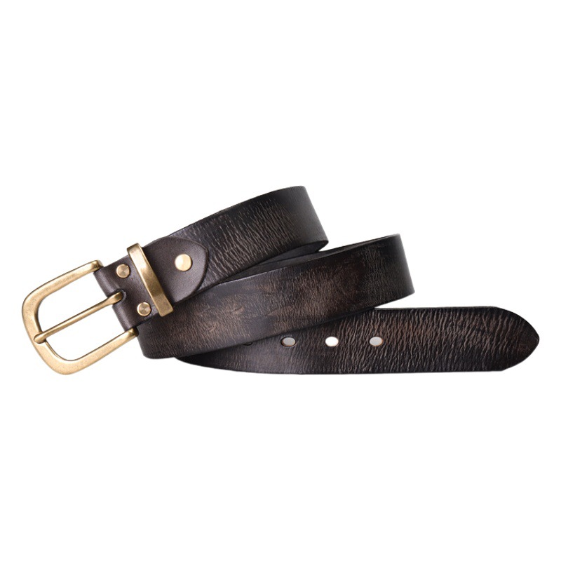 Wen Han pure brass pin buckle hand-polished color men's belt Joker casual pure cowhide fashion belt factory outlet